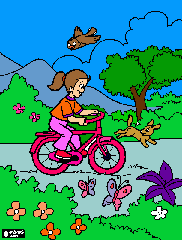 A GIRL ON A BIKE coloring page