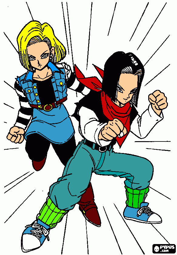 androaid 17 and androaid 18 dragon ball z coloring page