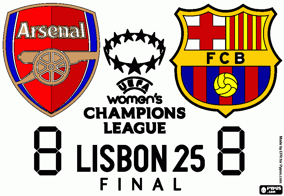 arsenal vs barcelona, final 2025 coloring page