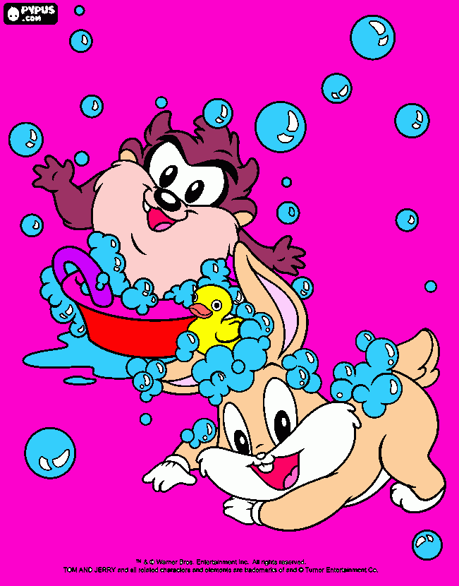 Baby Taz Showering,Lola Peeping coloring page