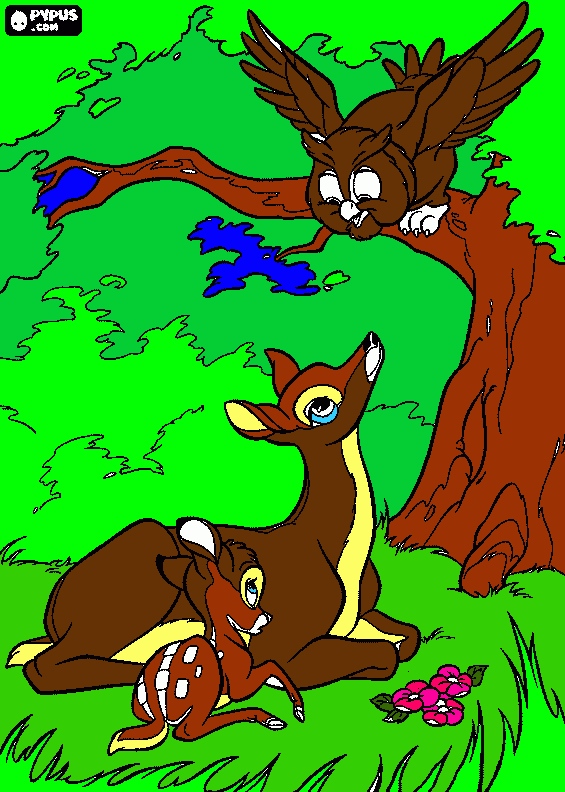 bambi in the forest with his mother coloring page