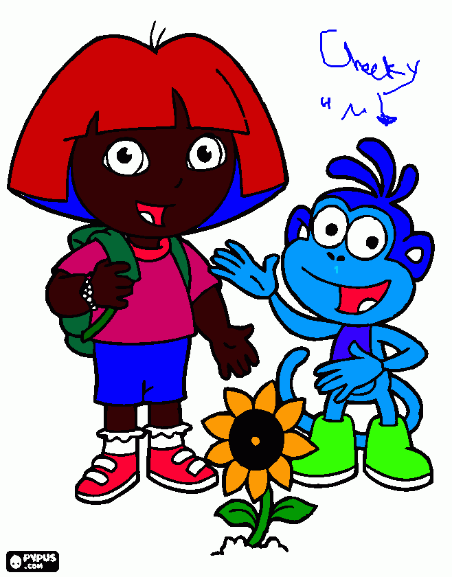 dora and a cheeky monkey coloring page