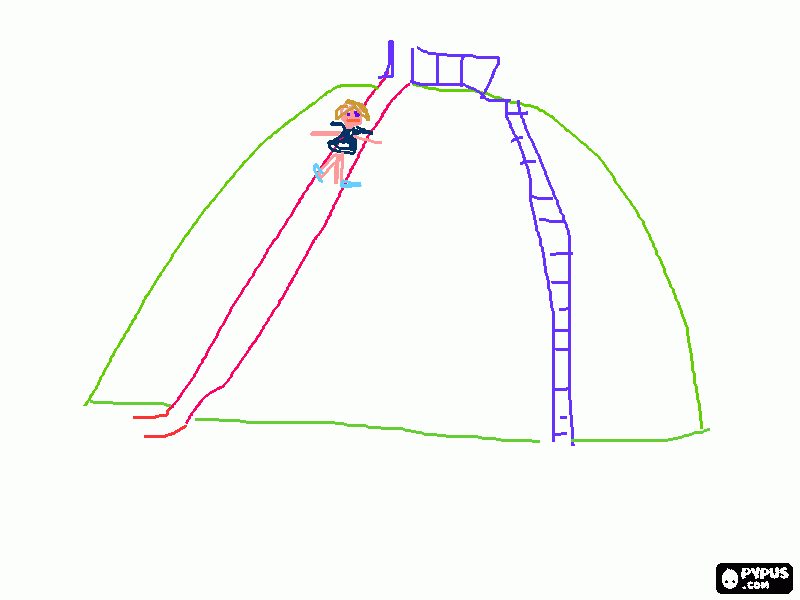 Evie on the big slide coloring page