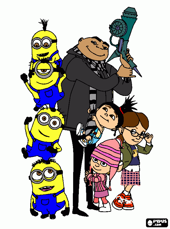 gru,minions Agnes,Margo.Edith coloring page