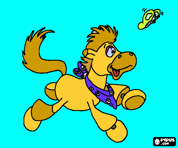 Horse chasing b'fly coloring page