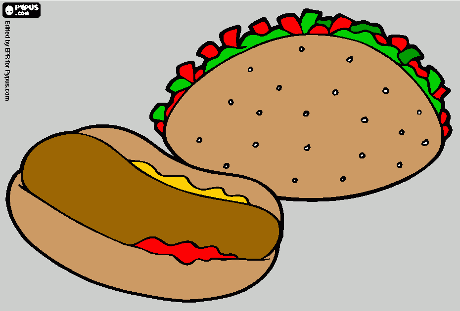 hot dog and taco coloring page