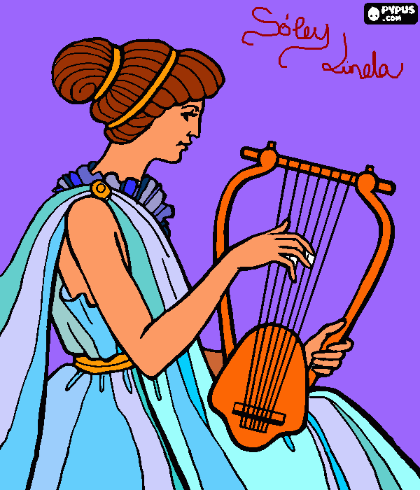 Kona að spila á hörpu coloring page