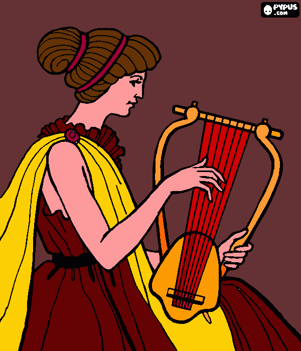lady with harp coloring page