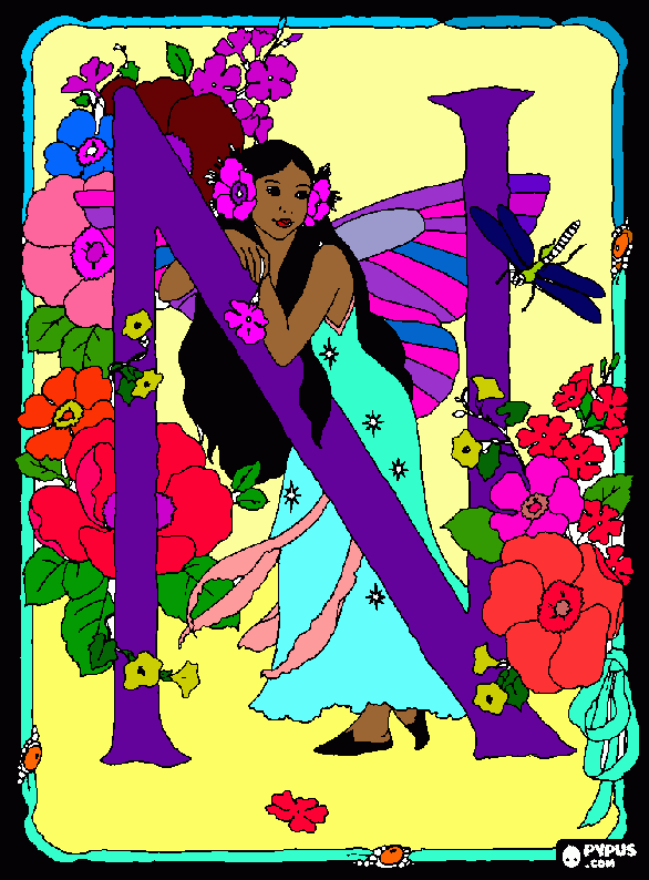 Letter N Angel coloring page