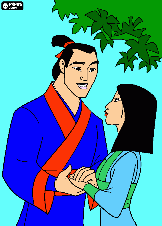 li shang and fa mulan coloring page