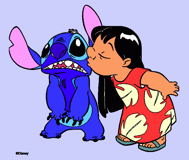 Lilo,the Hawaiian girl kisses Stitch coloring page