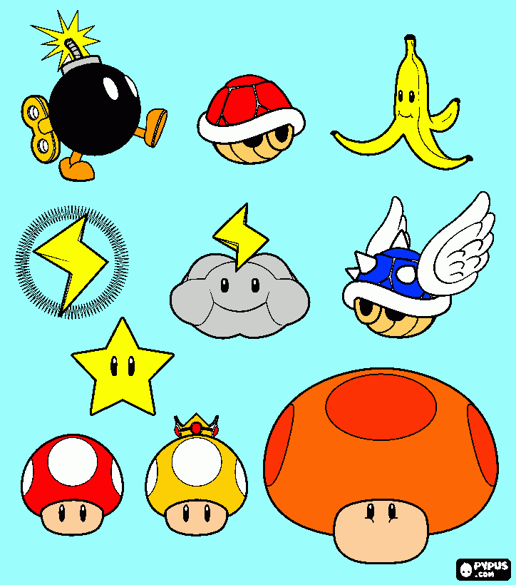 mario-kart wii power-ups coloring page