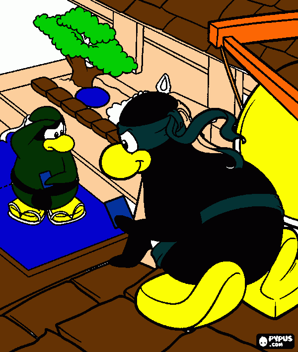 penguin in ninja hideout coloring page