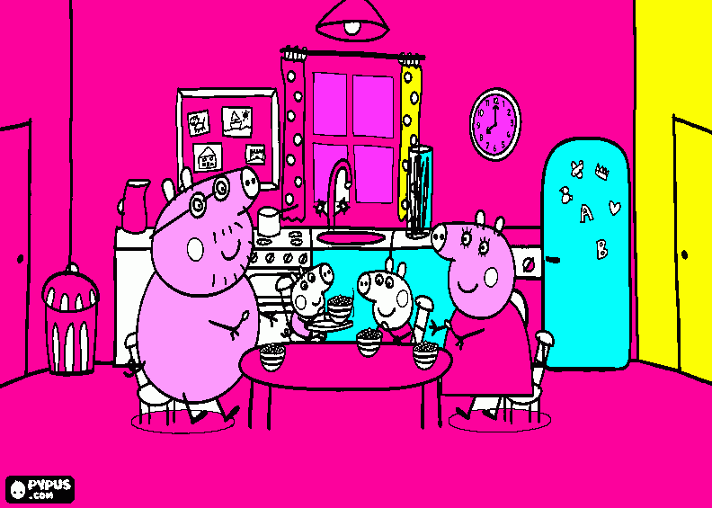 Peppa having breakfast coloring page