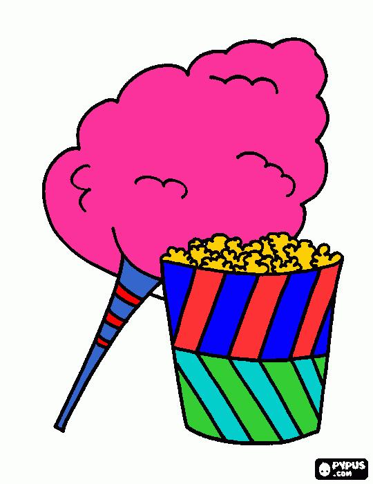 popcorn and candy floss coloring page