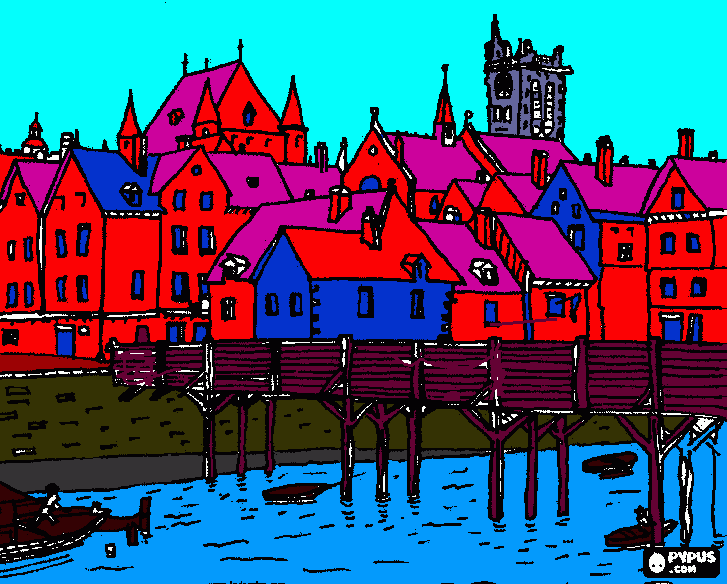 Pretty Mediaeval Village coloring page