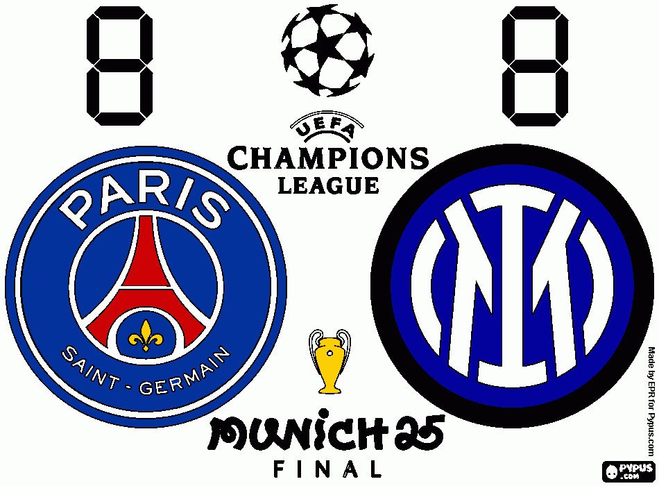 PSG vs Inter, final 2024-2025 coloring page