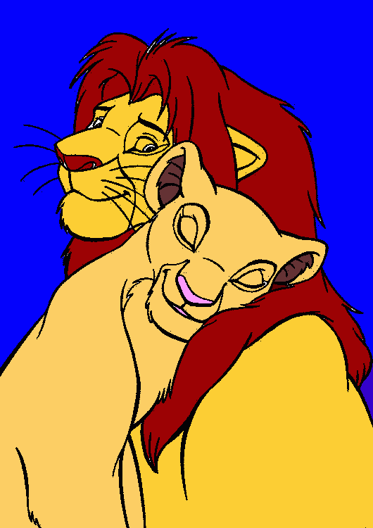 Simba and Nala in love coloring page