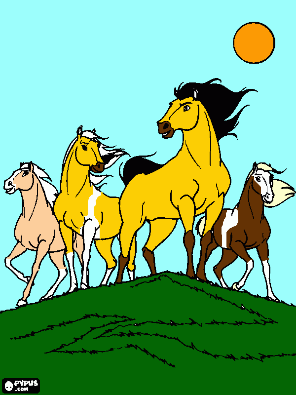 Spirit,Rain,Sol and Libertad coloring page