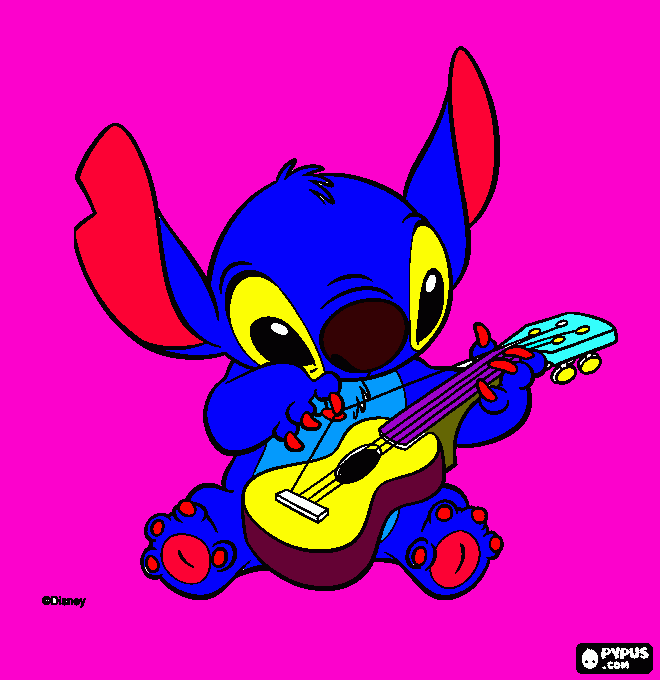 Stich playing a Hawaiian Ukulele coloring page