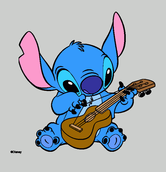 Stitch playing the Hawaiian ukulele coloring page