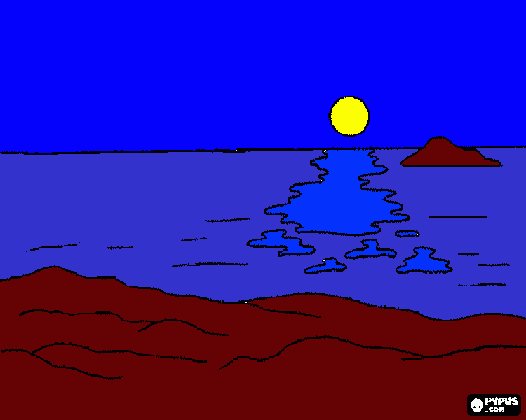 sunset over the sea coloring page