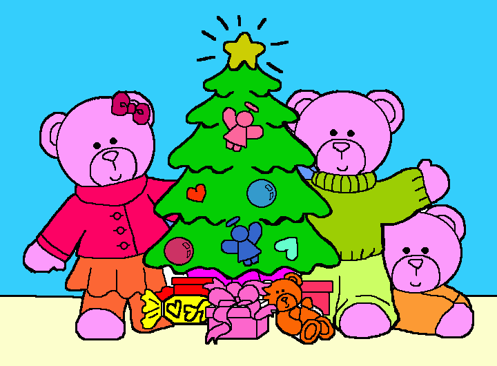 teddybears beside a tree. coloring page