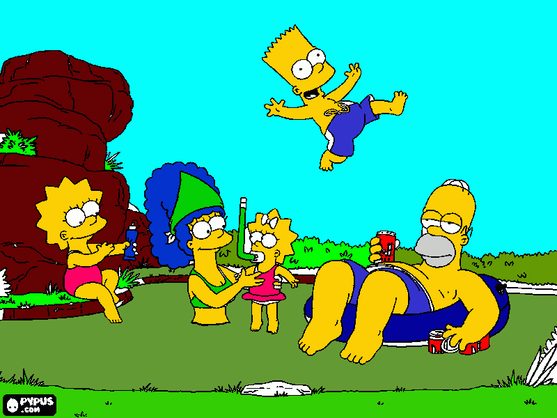THE SIMPSONS FAMILY ENJOY A SUMMER DAY AT THE LAKE coloring page