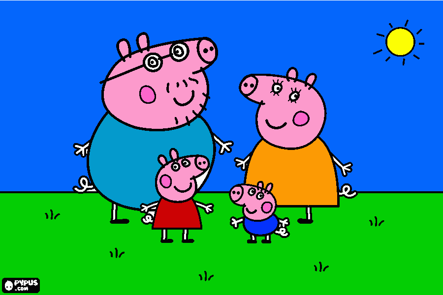 walk of peppa pig family coloring page