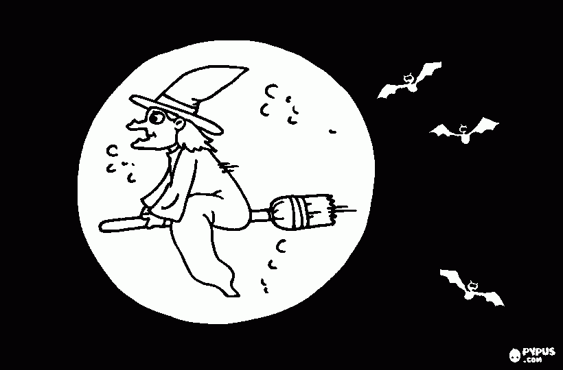 witch on the moon coloring page